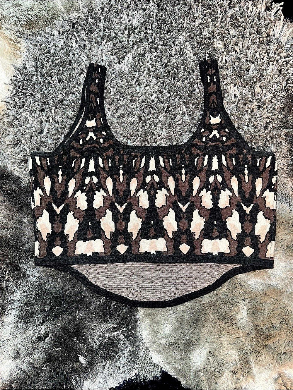 Express Body Contour Corset Crop Top Abstract Jacquard Knit Black Brown NWT XL - Picture 2 of 6
